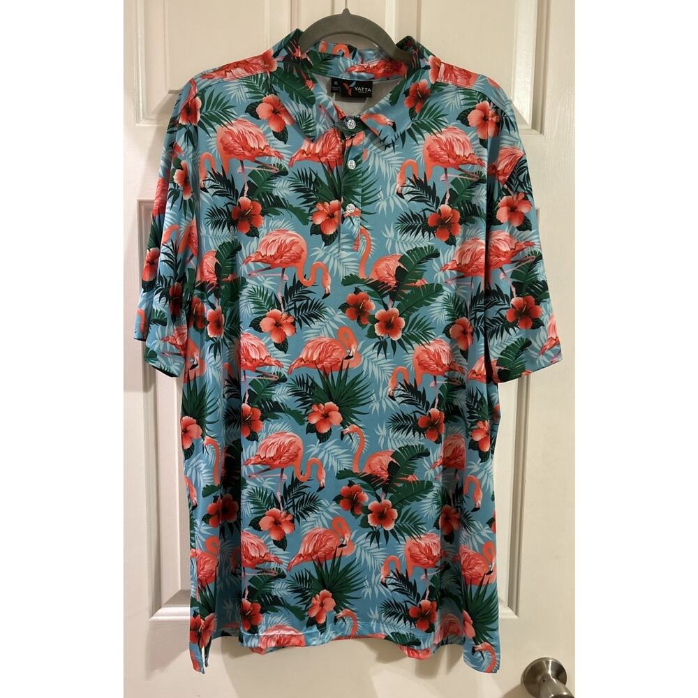 Men’s YATTA Golf Floral / Flamingo AOP Short Sleeve Polo Shirt Size XL *B1